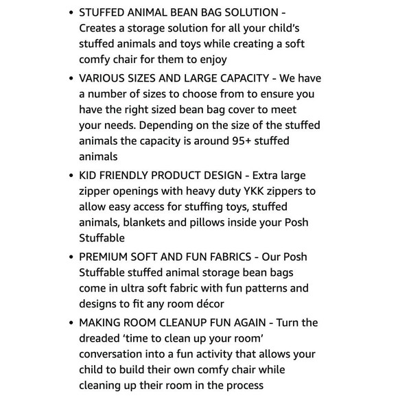 Stuffed Animal Storage Bean Bag Chair Cover Kids Bedroom Toy Organizer - Picture 10 of 15